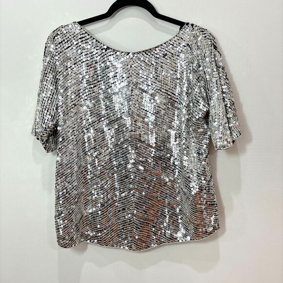 Vintage 100% Silk Silver Sequin Top size Large Art Deco Gatsby 1920s Disco Party - Picture 6 of 14